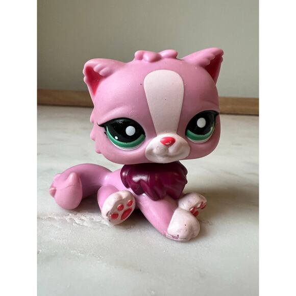 Littlest Pet Shop Pink Persian Cat #2138 Green Eyes Fluffy Appearance LPS 2007 - Picture 1 of 5